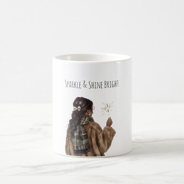 Caneca De Café Sparkle Black Girl Christmas New Year (Centro)