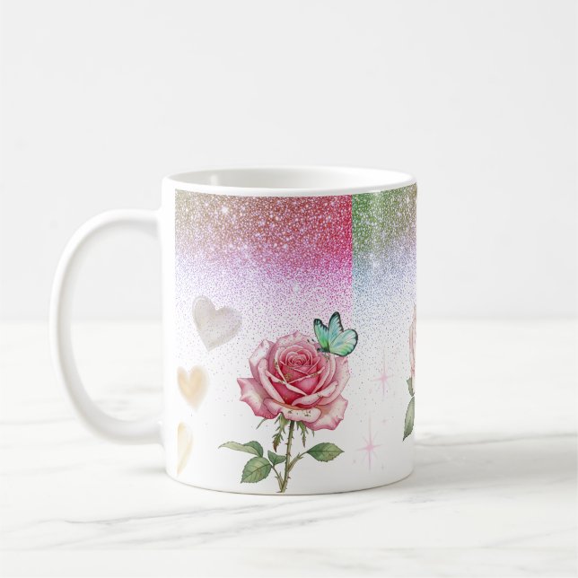 Caneca De Café Sparkling Rose and Butterfly Coffee Mug (Esquerda)