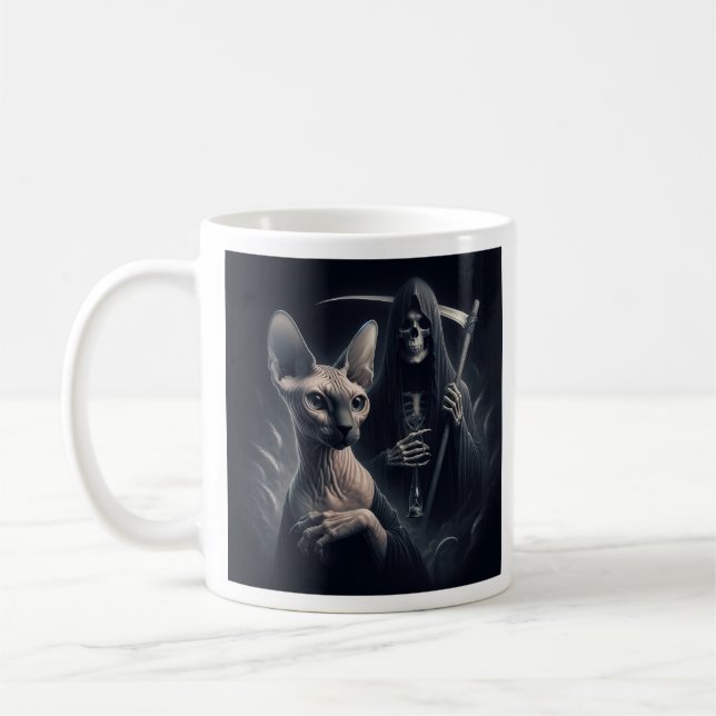 Caneca De Café Sphynx Cat Grim Reaper  (Esquerda)