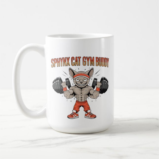 Caneca De Café Sphynx Cat Gym Buddy Cartoon Fitness Art (Esquerda)