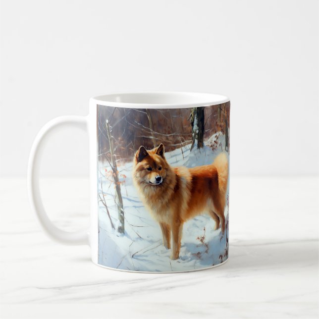 Caneca De Café Spitz Finlandês Deixou Neve Natal (Esquerda)