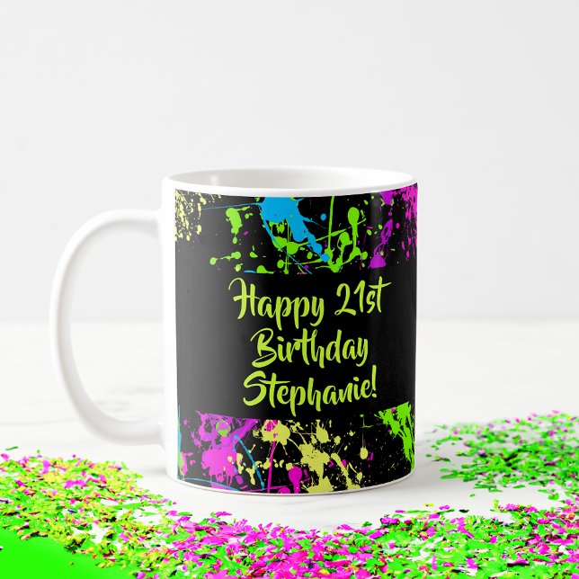 Caneca De Café Splatter de pintura nova retrô de 80 anos personal (colorful 80s custom birthday mug)
