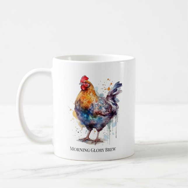 Caneca De Café Splendor de Barnyard: Aquarela Hen, personalizada (Esquerda)