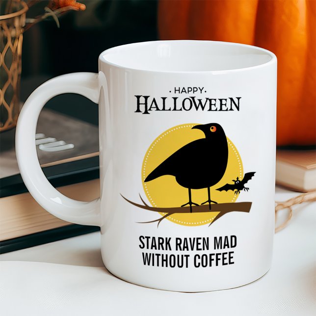 Caneca De Café Spooky Black Raven Halloween (Criador carregado)