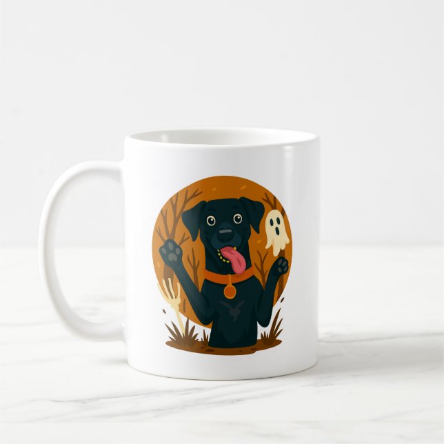 Caneca De Café Spooky Cute Black Dog with Ghost  (Esquerda)