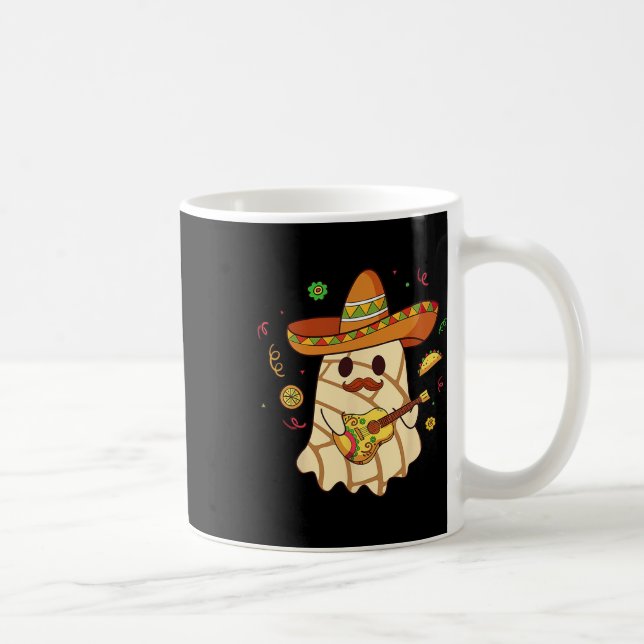 Caneca De Café Spooky Ghost Toca Violão Conchas Pan Dulce Hallowe (Direita)
