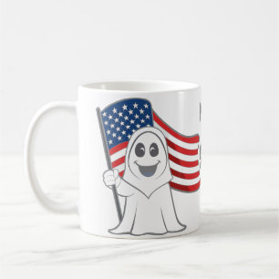 Caneca De Café Spooky Grim Reaper EUA Flag Halloween