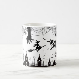 Caneca De Café Spooky Halloween Witch & Bats Pattern Mug