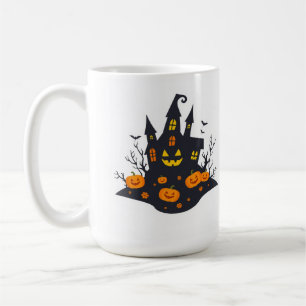 Caneca De Café Spooky Haunted House & Jack-O'-Lanterna Ilustração