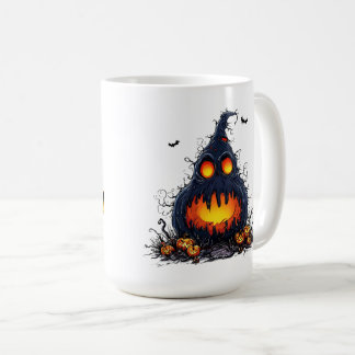Caneca De Café Spooky Jack O’Lantern Pumpkin com Olhos Brilhantes
