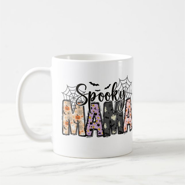 Caneca De Café Spooky Mama – Halloween Fofo para Mães (Esquerda)