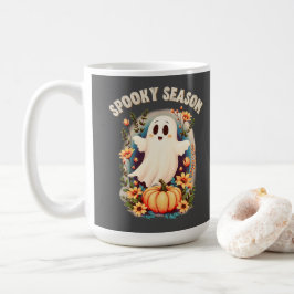 Caneca De Café Spooky Season Cute Ghost Floral Retro