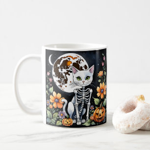 Caneca De Café Spooky Season Skeleton Cat Floral Halloween