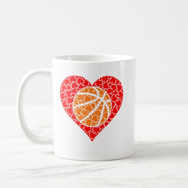 Caneca De Café Sports Basketball Ball Red Love Shaped Heart Valen (Esquerda)