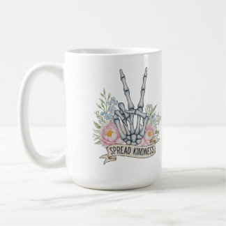 Caneca De Café "Spread Kindness" Skeleton Peace Sign – Watercolor