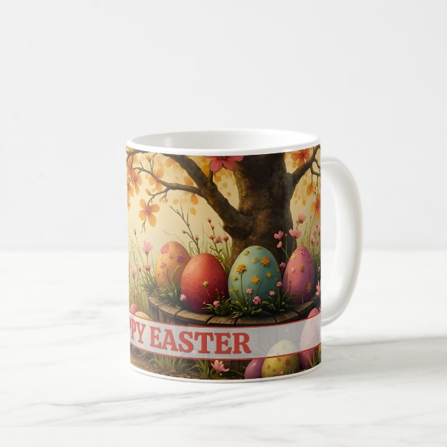 Caneca De Café Spring Blossom Magic with Easter Egg Splendor (Frente Esquerda)