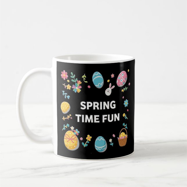 Caneca De Café Spring Time Fun Flowers and Easter Eggs Coffee Mug (Esquerda)
