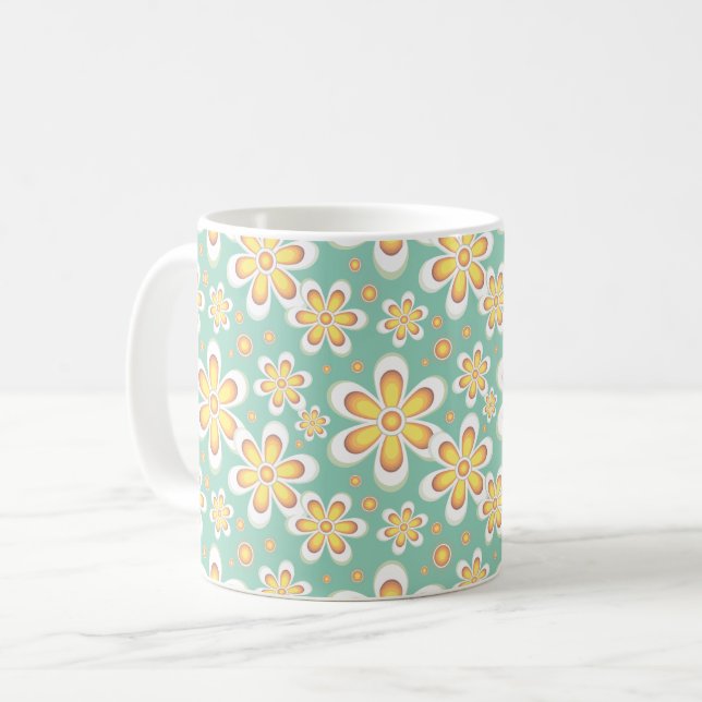 Caneca De Café Spring Yellow Flowers on Green (Frente Esquerda)