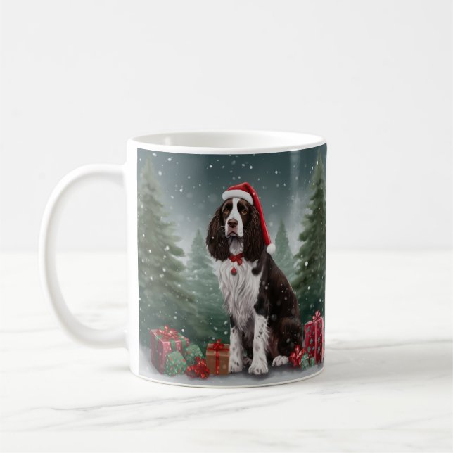 Caneca De Café Springer Spaniel Dog no Natal da Neve (Esquerda)