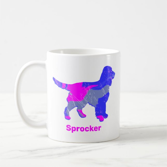 Caneca De Café Sprocker Spaniel Dog Silhouette Quente Rosa Branco (Esquerda)