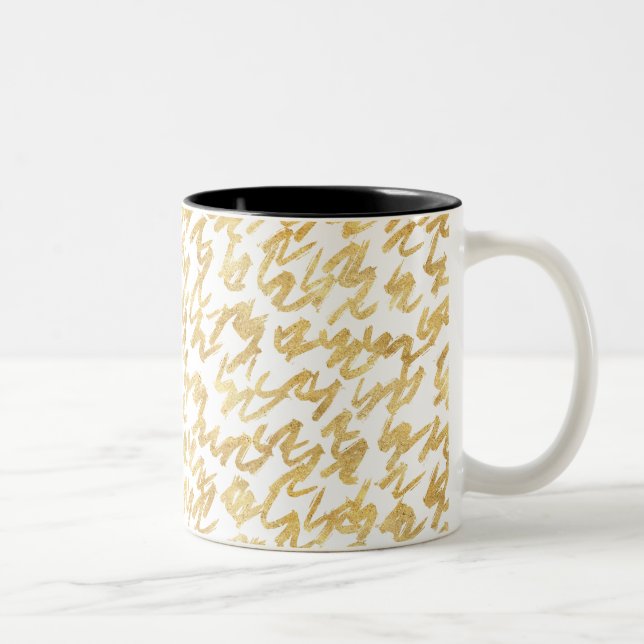 Caneca De Café Squiggles do abstrato do Glitz do ouro (Direita)