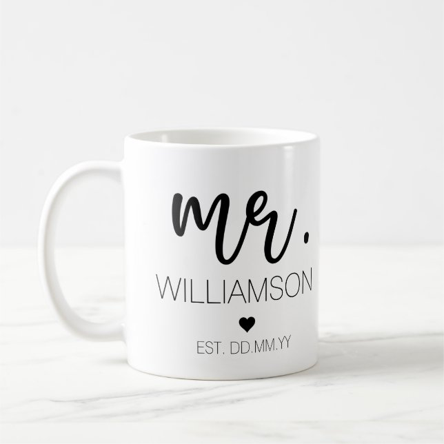 Caneca De Café Sr. Elegant Custom Name Wedding New Casal Gift (Esquerda)