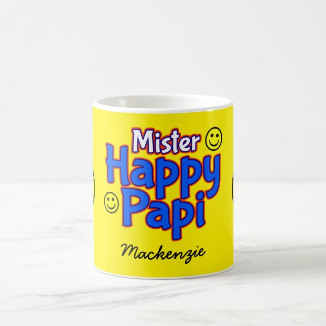 Caneca De Café Sr. Happy Papi com Emojis de Sorriso e Nome em AMA (Centro)