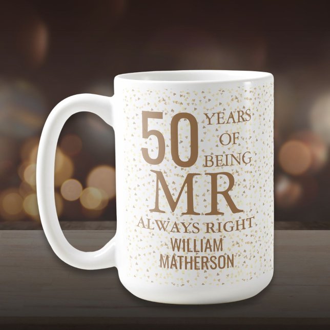 Caneca De Café Sr Sempre Certo Diversão 50º Aniversário Corações  (Mr Always Right Fun 50th Anniversary Gold Hearts Coffee Mug)