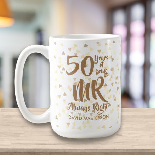 Caneca De Café Sr. Sempre Certo Diversão 50º Aniversário Dourado