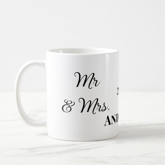 Caneca De Café Sr & Sra adicionar sobrenome data ano lembrança do (Esquerda)