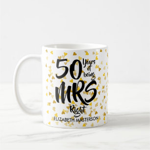 Caneca De Café Sra. Certa Confetes de Corações Dourados de 50º An