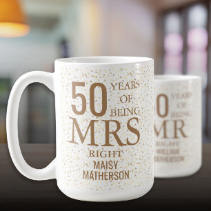 Caneca De Café Sra. Certa Diversão 50º Aniversário de Bodas Coraç