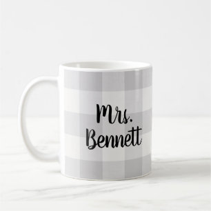 Caneca De Café Sra. cinzenta Monograma da verificação do búfal