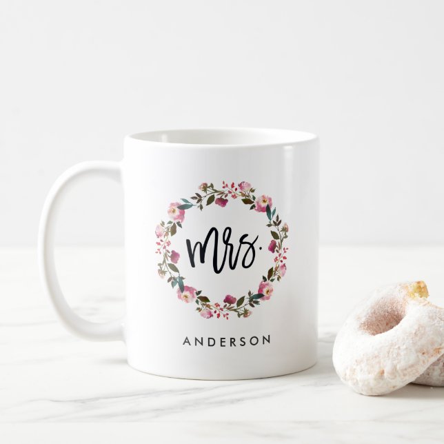 Caneca De Café Sra. Floral Envolver-se Personalized (Com Donut)