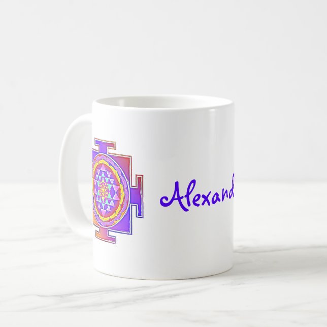 Caneca De Café Sri Yantra - Símbolo hinduísmo Design 1 (Frente Esquerda)