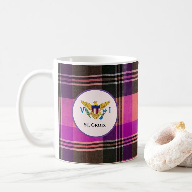 Caneca De Café St. Croix Virgin Islands Flag Madras USVI (Com Donut)