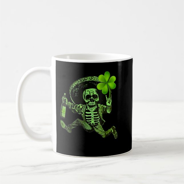 Caneca De Café St Patrick Day Skeleton Drinking Wine Clover Shamr (Esquerda)