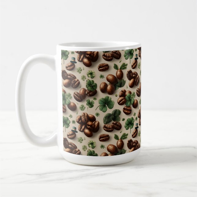 Caneca De Café St. Patrick’s Day Coffee & Shamrock Pattern (Esquerda)