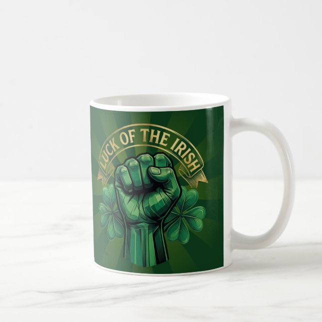 Caneca De Café St. Patrick’s Day Luck of the Irish Fist Shamrock (Direita)