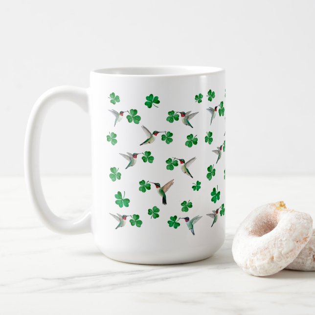 Caneca De Café St. Patrick's Day Hummingbird and Shamrocks (Com Donut)
