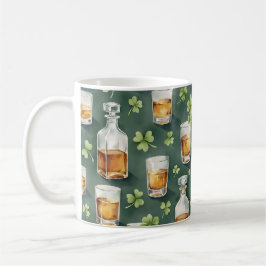 Caneca De Café St. Patrick's Day Whiskey and Shamrocks Pattern