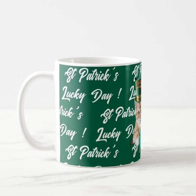 Caneca De Café St Patrick's Lucky Day Cute Cat Leprechaun Hat, (Esquerda)