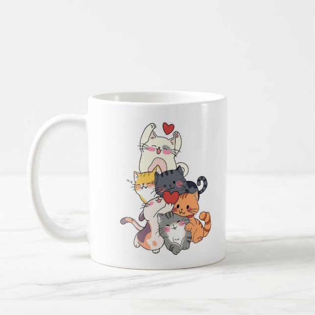 Caneca De Café Stacked Cartoon Cats Mug (Esquerda)