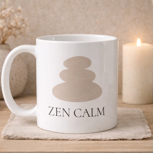 Caneca De Café Stacked Stone Calm Classic Mug, 11 oz (White ceramic design with stacked stone icon and refined Zen Calm lettering.)