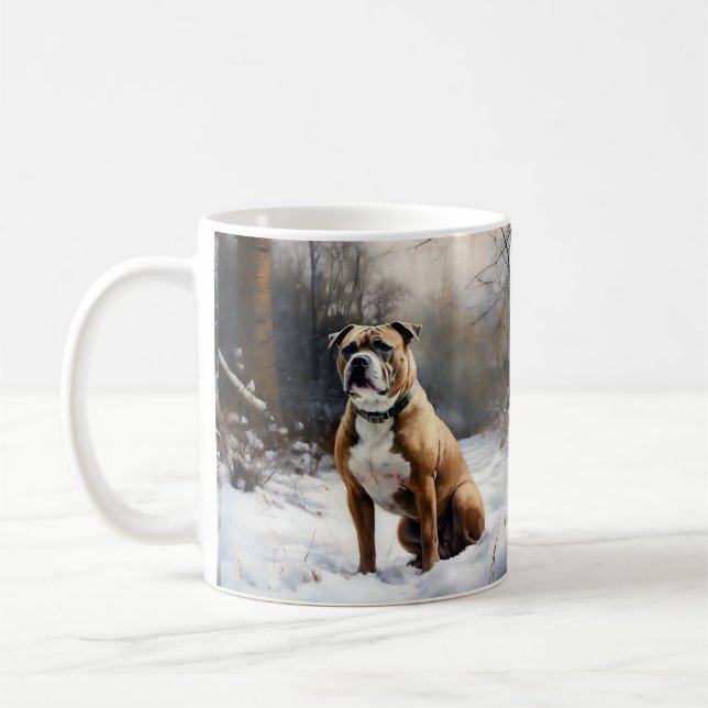 Caneca De Café Staffordshire Bull Terrier Deixe-o nevar no Natal (Esquerda)