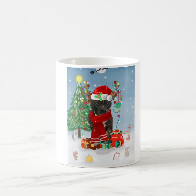 Caneca De Café Staffordshire Bull Terrier Dog Snow Christmas (Centro)