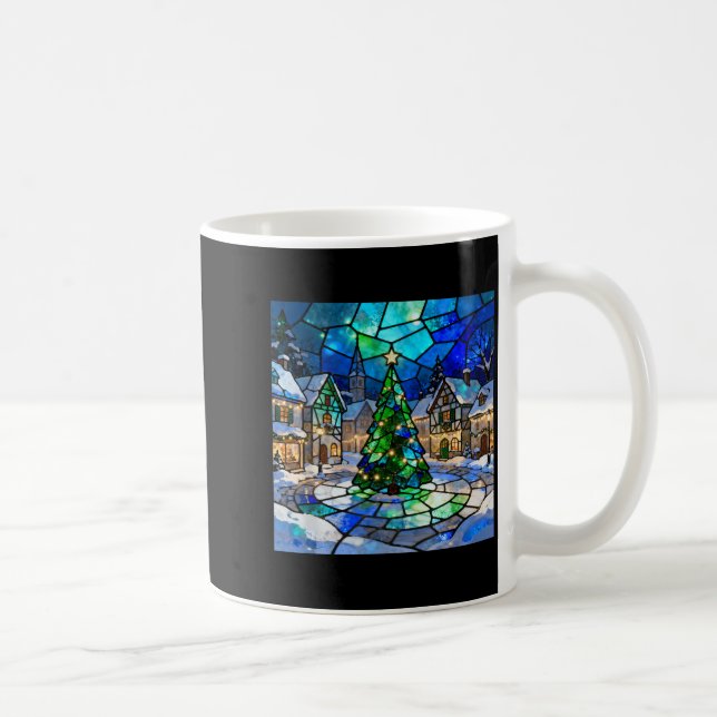 Caneca De Café Stained Gl Christmas Tree Winter Village Holiday A (Direita)