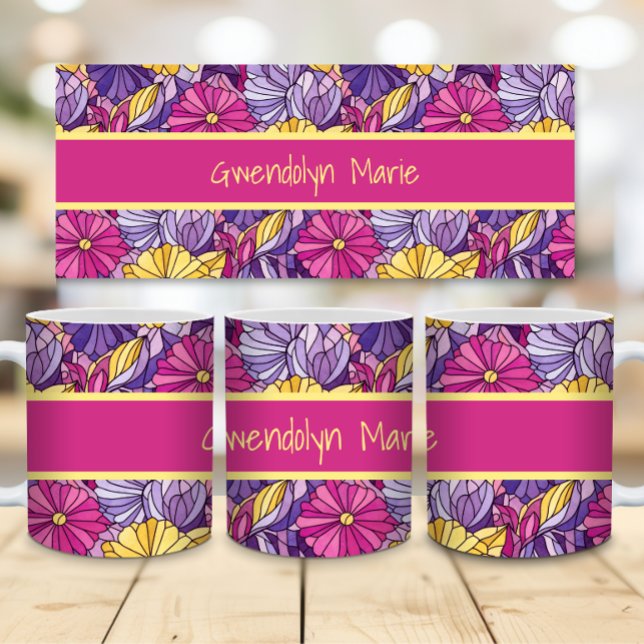 Caneca De Café Stained Glass Abstract Purple Yellow Pink (Criador carregado)