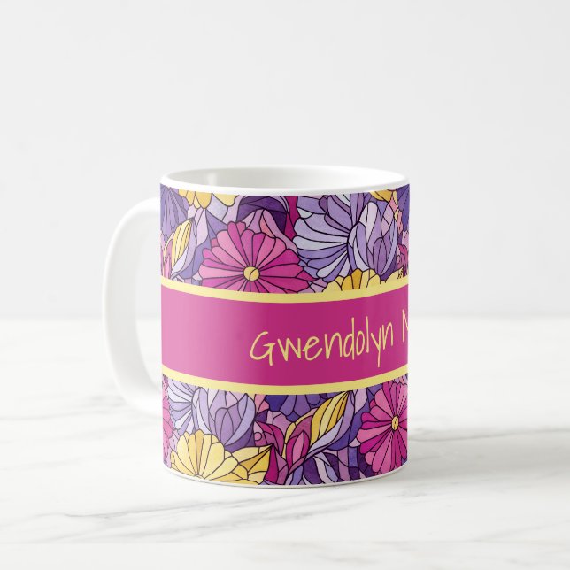 Caneca De Café Stained Glass Abstract Purple Yellow Pink (Frente Esquerda)