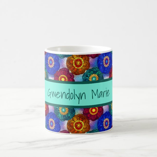 Caneca De Café Stained Glass Abstract Red Green Blue Orange (Centro)